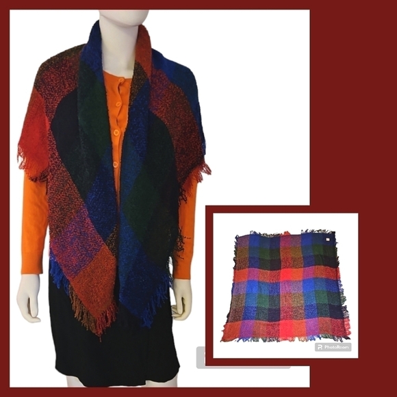 VTG ELWIN ACCESSORIES 1980s Colorful Rainbow Square Checkerboard Knit Scarf - Picture 1 of 9